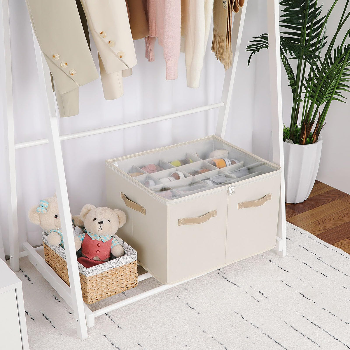 Foldable Shoe Organizer Boxes, 2 Pack, 32 Pairs Total, Beige