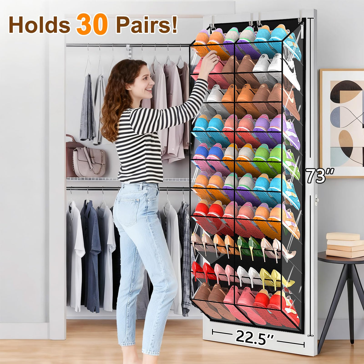 Clear Over the Door Shoe Organizer, 10 Tier, 20 Pockets, Black Frame