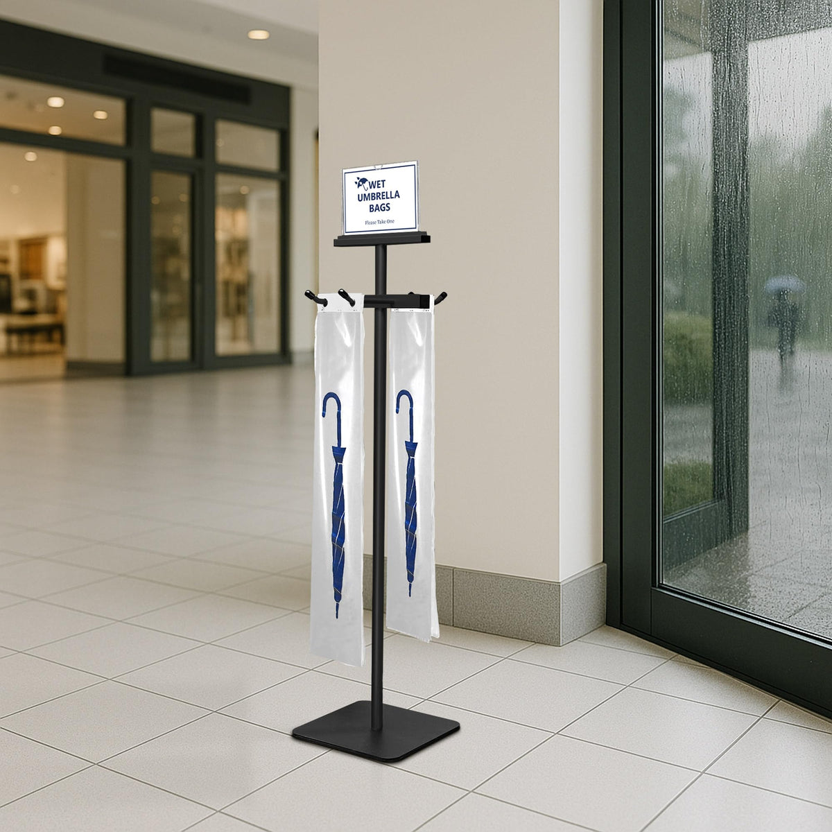 Wet Umbrella Bag Stand with 200 Plastic Bags, 48 Inch, Black