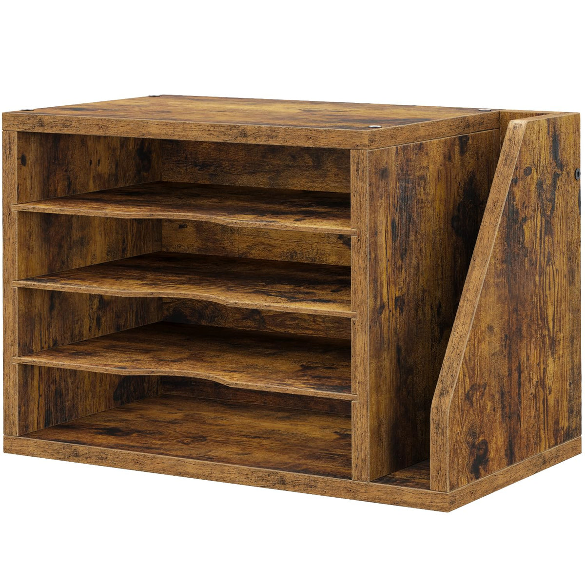 Wooden Desk Mail Organizer with 3 Adjustable Shelves, Rustic Brown