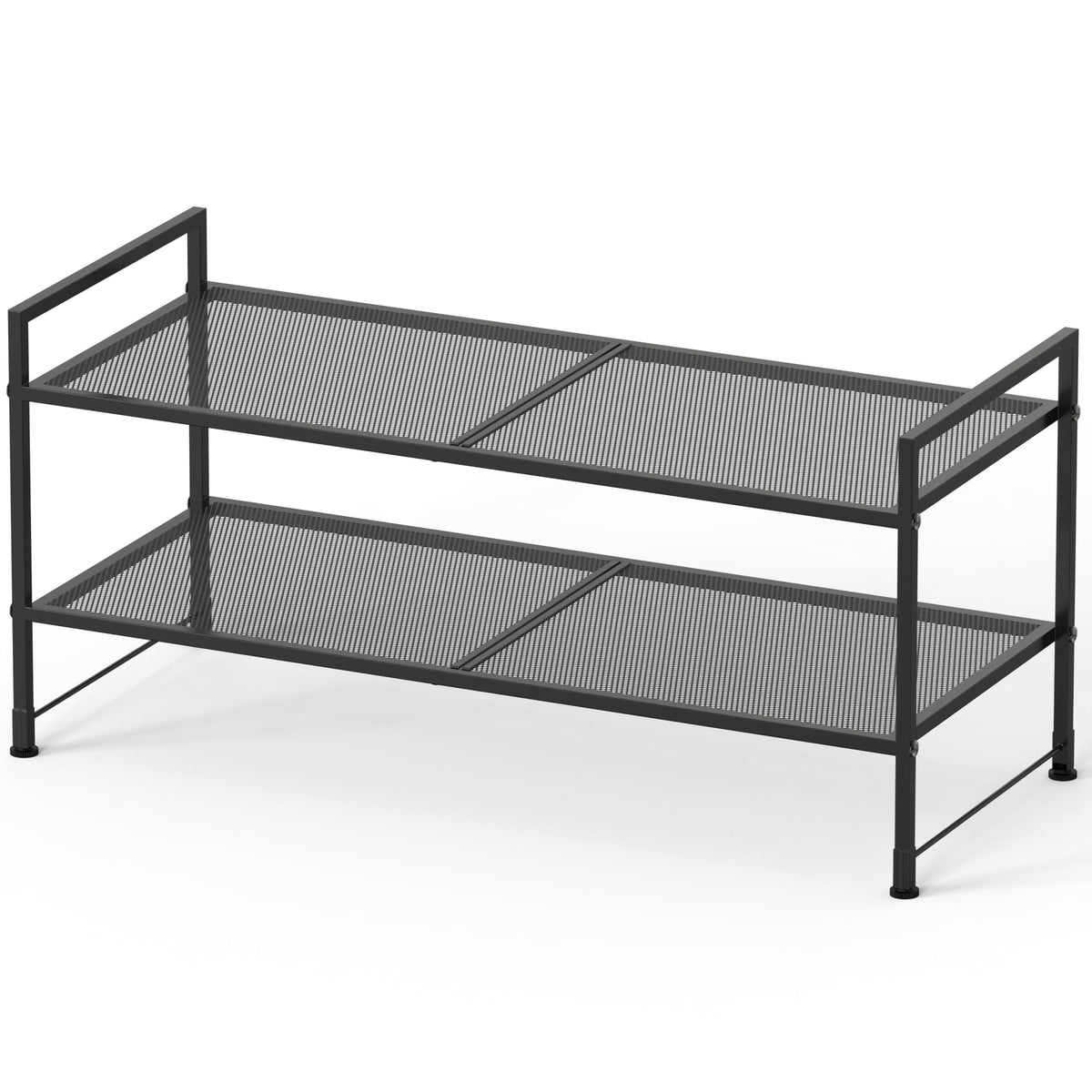 Stackable 2 Tier Mesh Shoe Shelf, 26.4 Inch, Black Metal, 6 Pairs