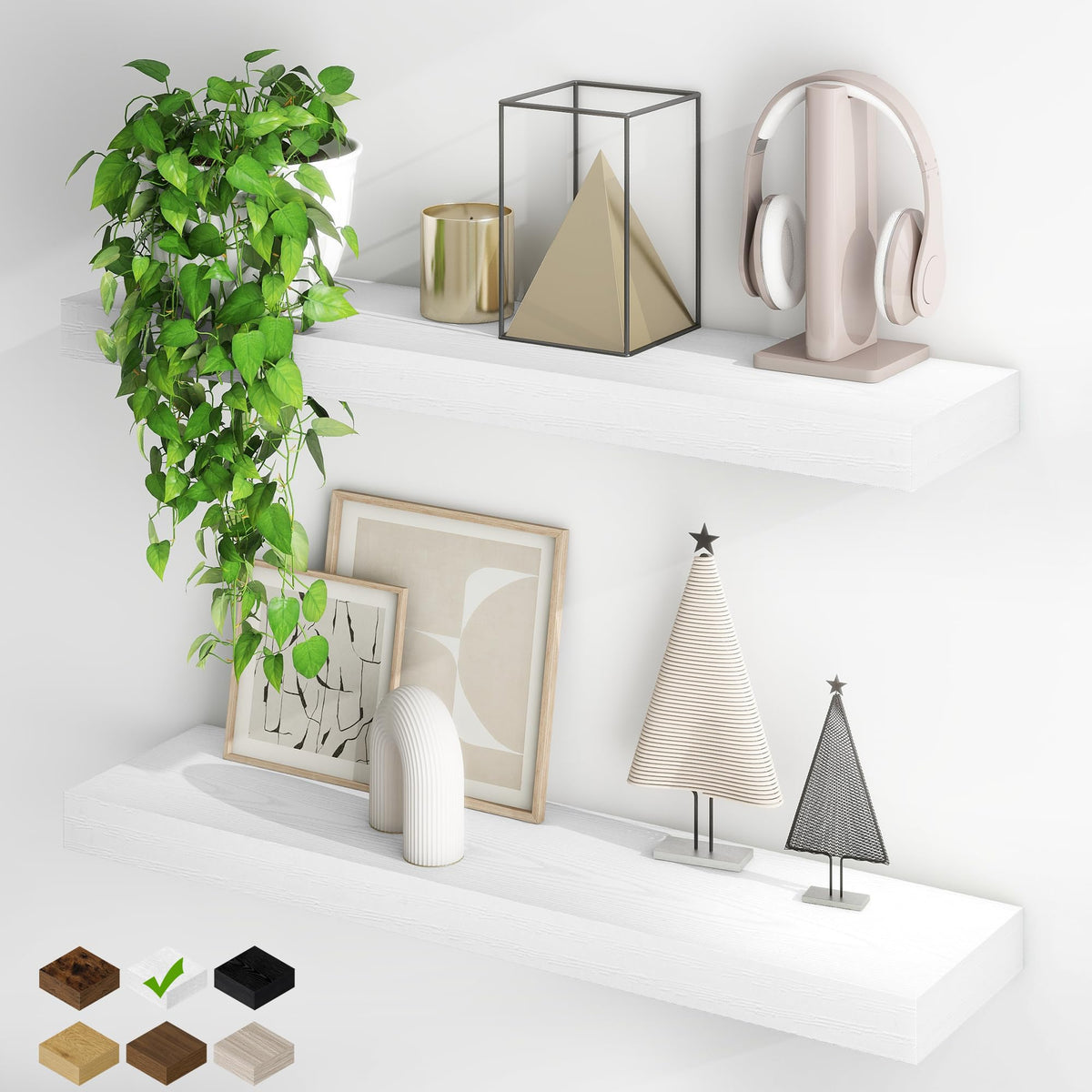 White Wall Floating Shelves, Set of 2, 32 Inch Long