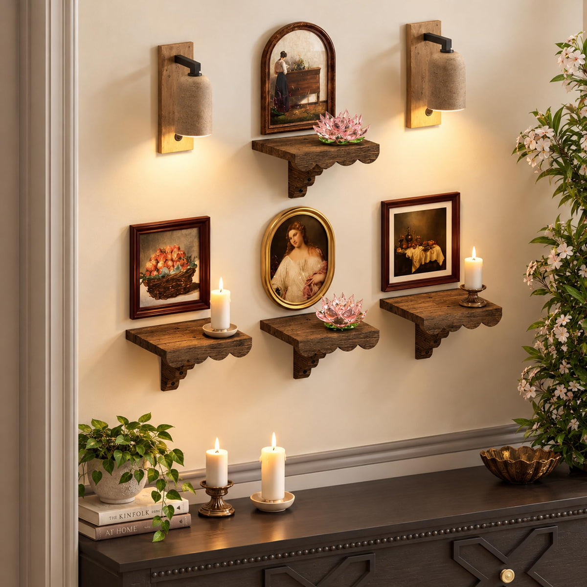 Scalloped Wood Floating Shelves, 4 Pack, 6.6 Inch Small Wall Shelves