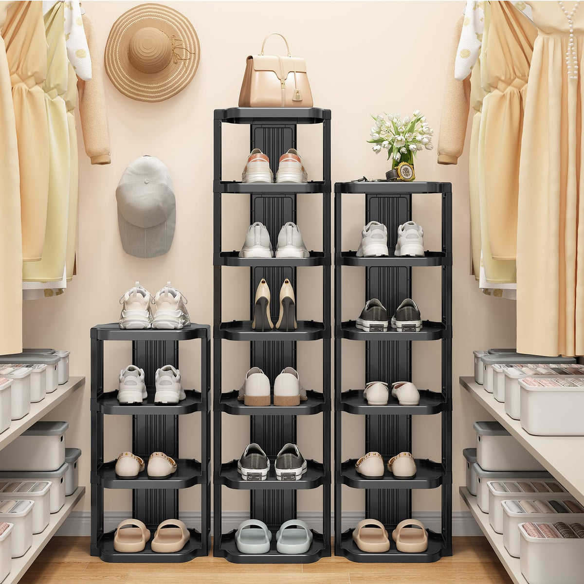 8-Tier Vertical Plastic Shoe Rack, Stackable Shoe Tower for Small Closets