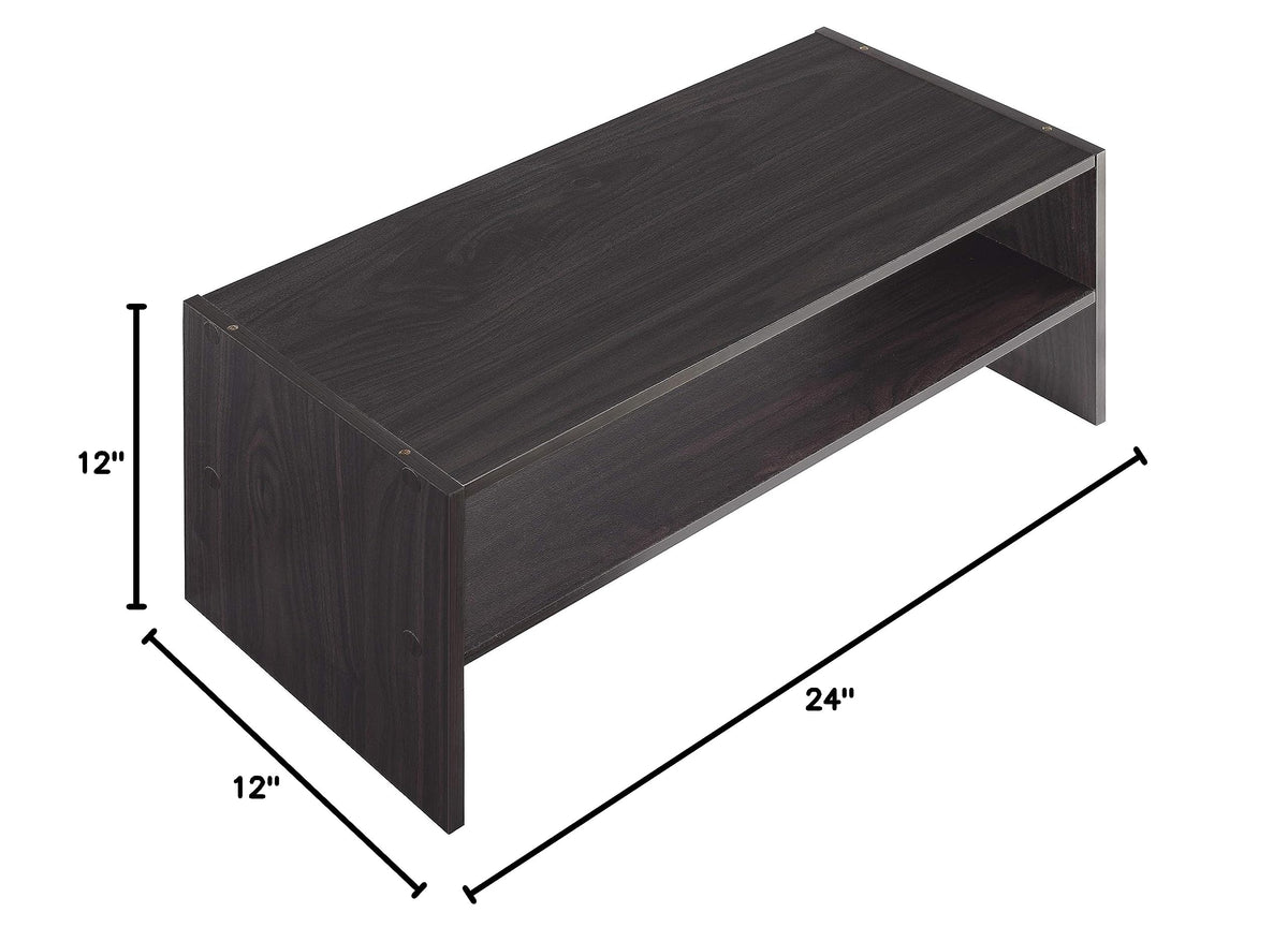 Stackable 2 Shelf Wood Shoe Rack, 24 Inch, Espresso, Holds 9 Pairs