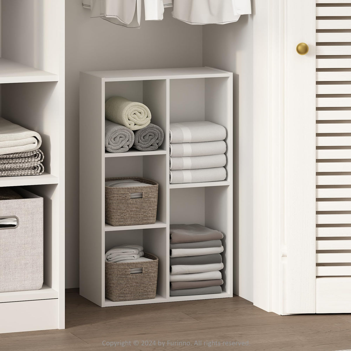 5 Cube Closet Shelf Organizer, White, Reversible Storage Unit