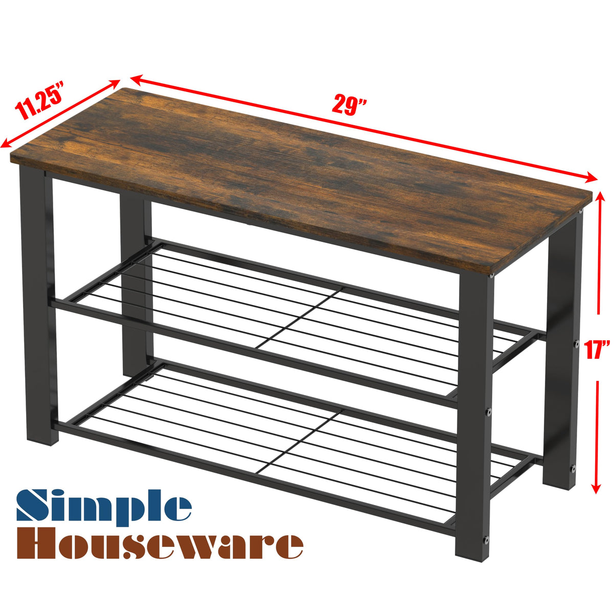 Shoe Rack Bench with Wooden Top for Entryway, Shoe Storage Seat, Rustic Brown