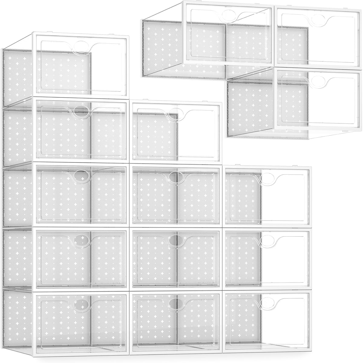 Extra Large Shoe Storage Boxes, 15 Pack, Clear and White Stackable