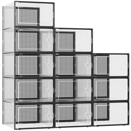 XXX Large Shoe Storage Boxes, 12 Pack, Fits Size 14, Black Frame