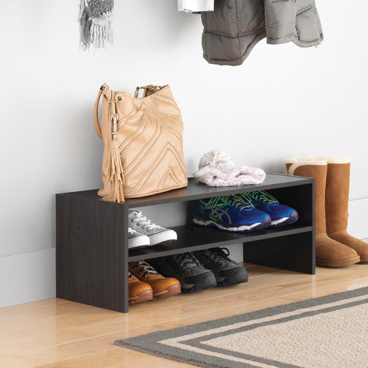 Stackable Wood Shoe Shelf, 2 Tier, 31 Inch, Espresso Finish