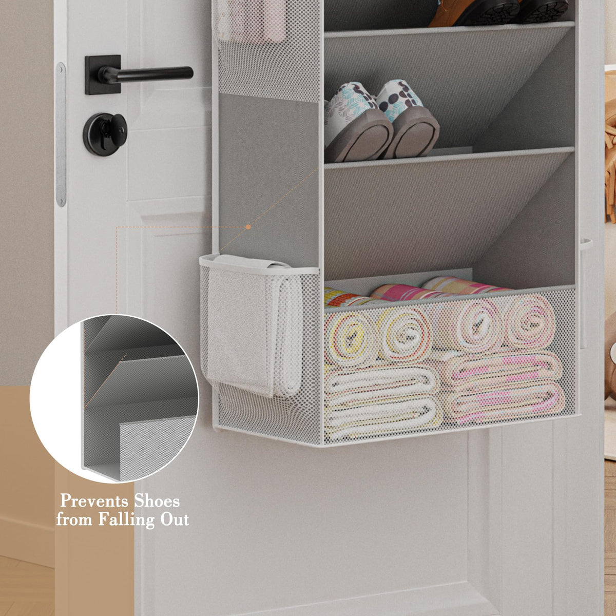 Gray Hanging Shoe Organizer for Doors, 8 Tiers, Holds 16 to 24 Pairs