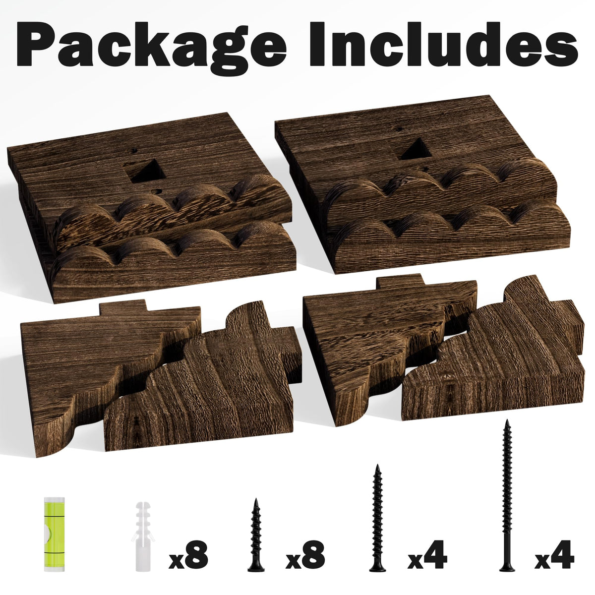 Scalloped Wood Floating Shelves, 4 Pack, 6.6 Inch Small Wall Shelves