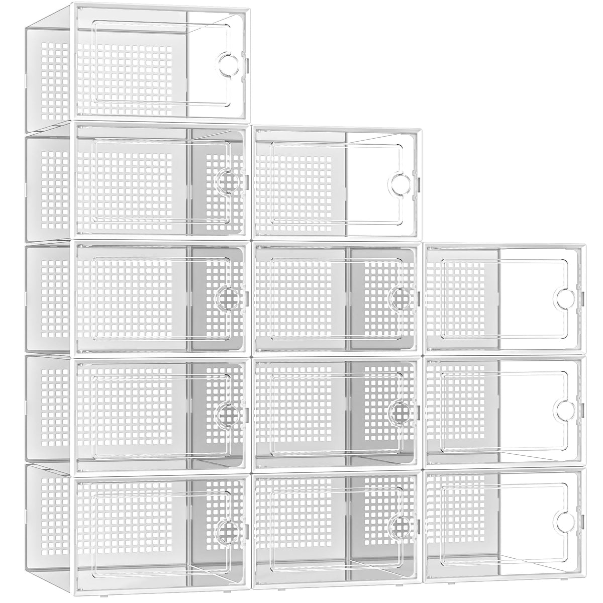 Stackable Shoe Boxes, 12 Pack, X-Large, White Frame Shoe Organizer