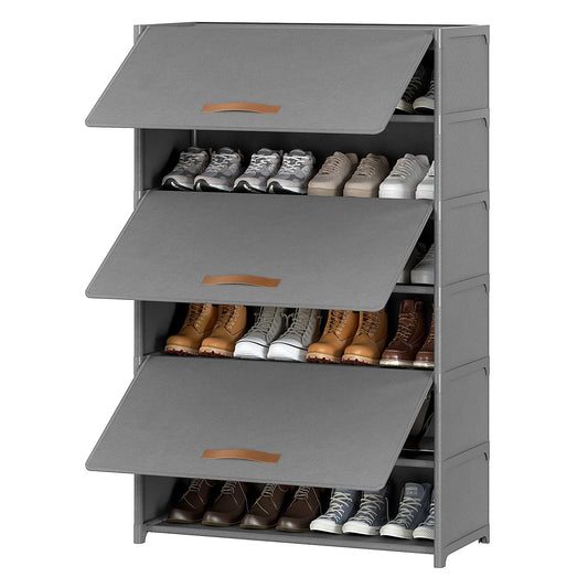 7 Tier Covered Shoe Storage Cabinet, 28 Pair Capacity, Grey Fabric