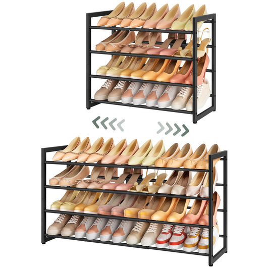 4 Tier Expandable Shoe Rack, 29.3 to 41.5 Inch Wide, Black Metal