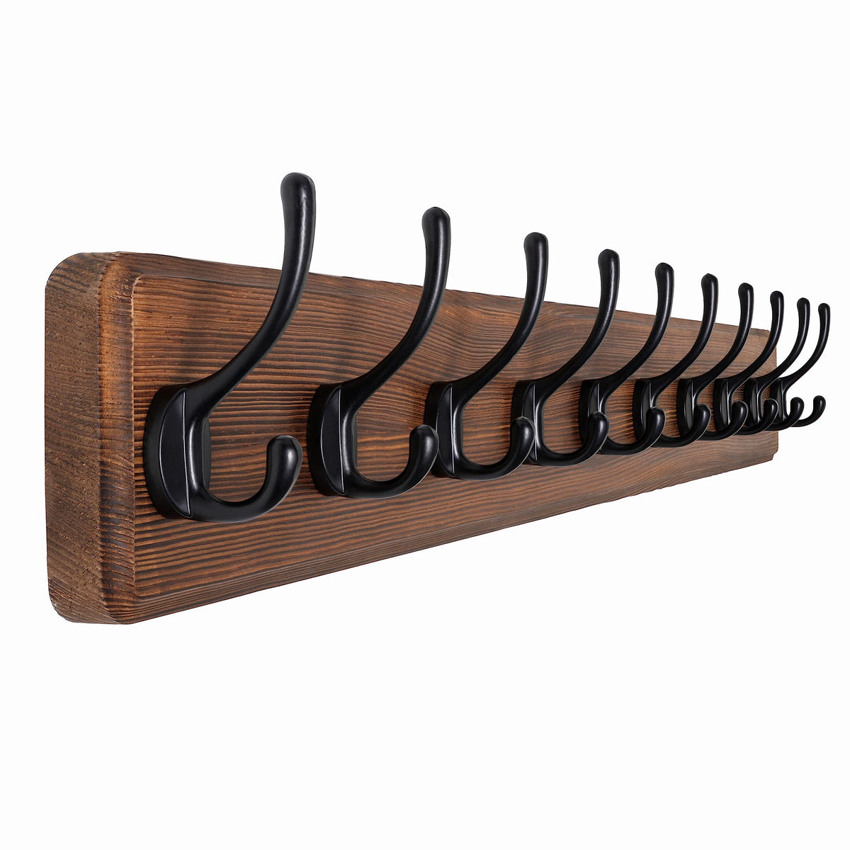 Rustic Wood Coat Rack, 38 Inch, 10 Hooks, Brown and Black