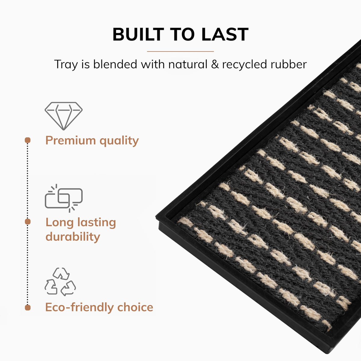 Rubber Boot Tray with Woven Coir Insert, 24 x 14 Inch, Gray and Ivory
