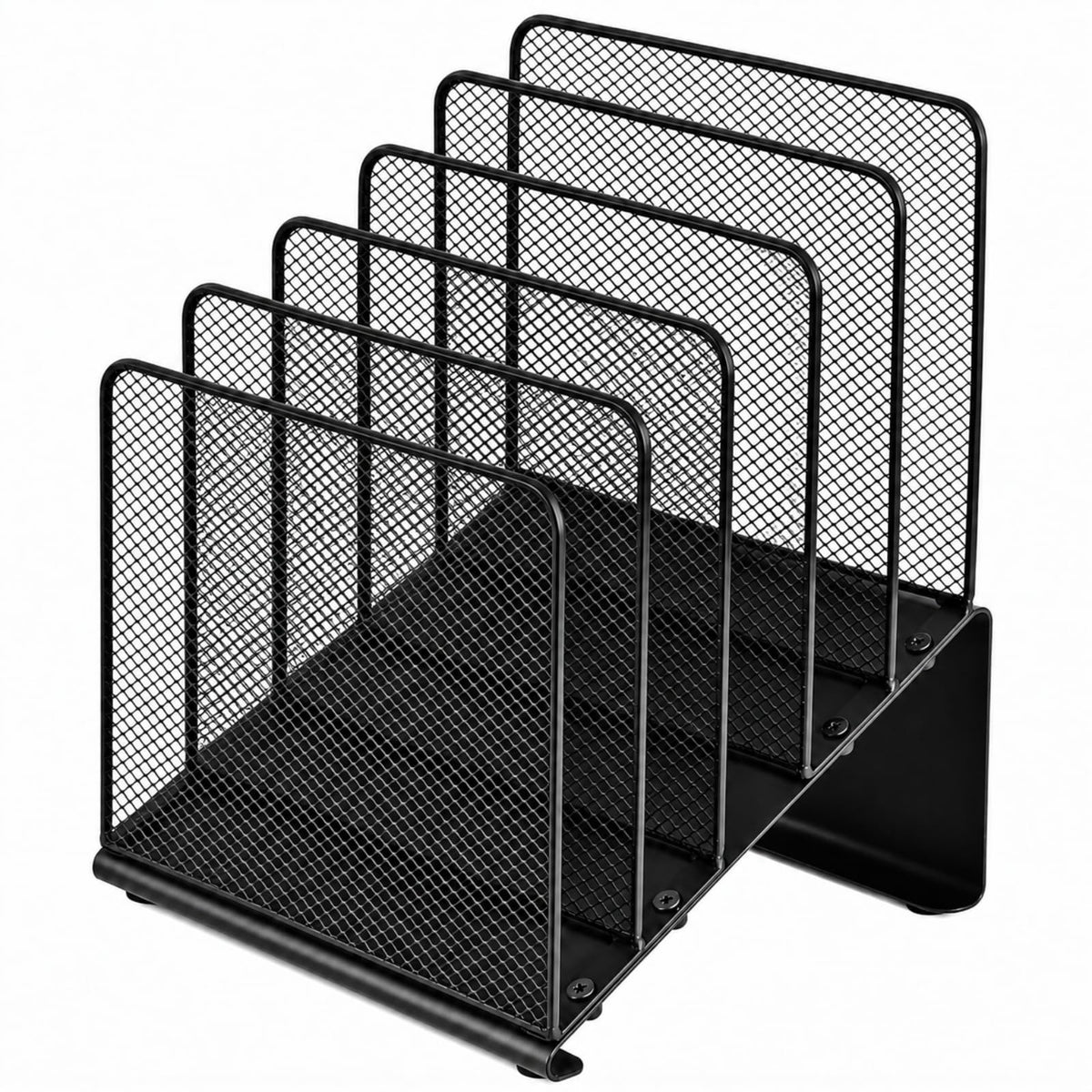5 Section Desk File Organizer, Black Metal Vertical Folder Rack