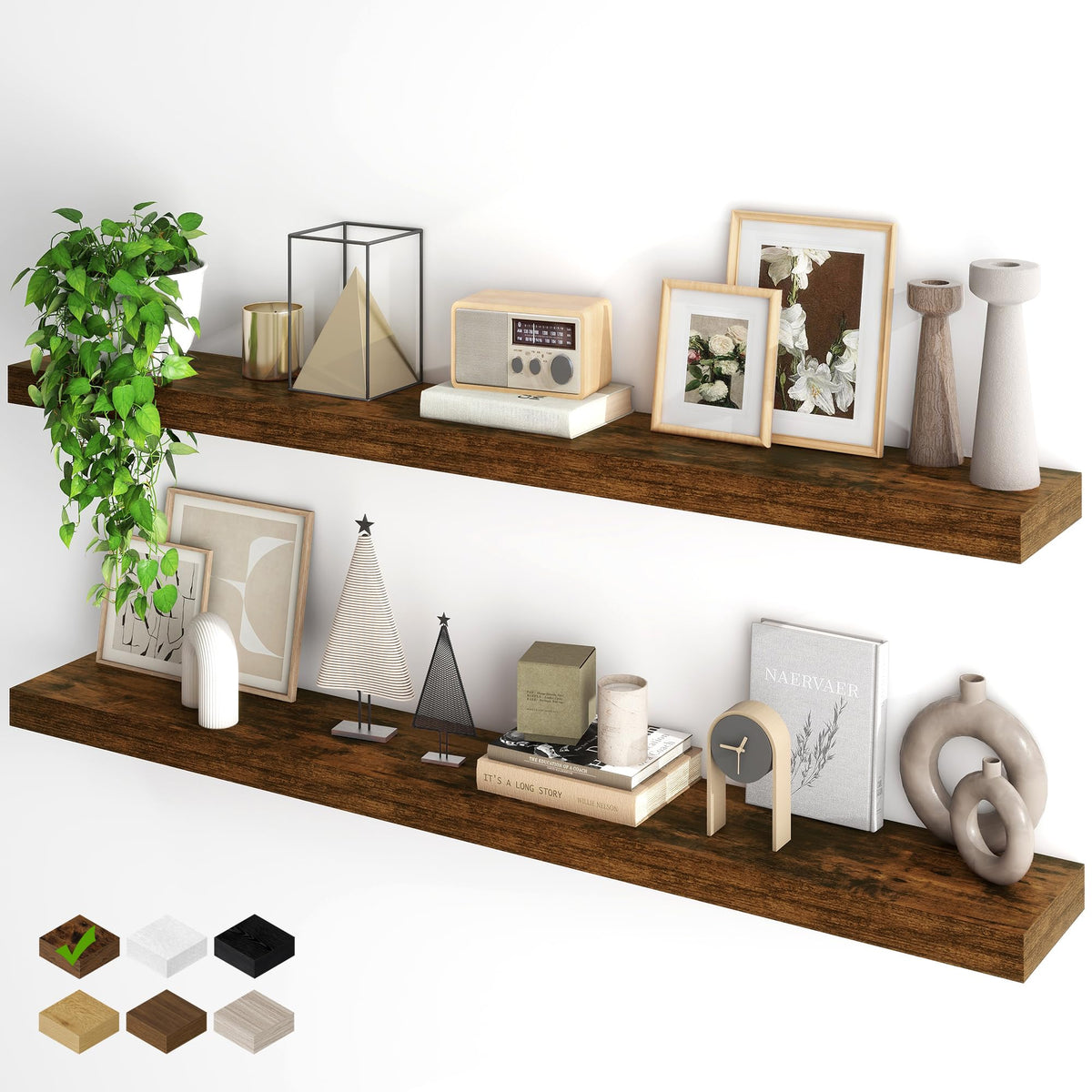 Brown Floating Shelves Set of 2, 55 Inch Extra Long