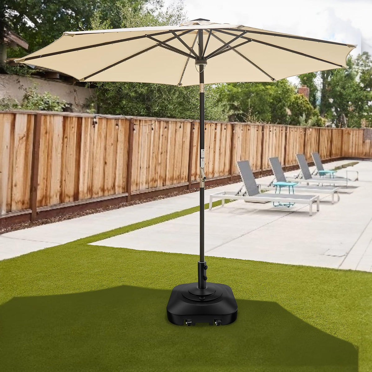 100 lb Umbrella Base with Wheels, Fillable Patio Stand, Black