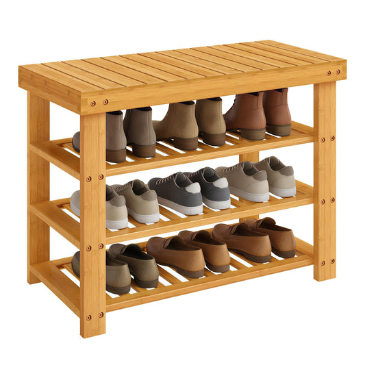 Bamboo Shoe Rack Bench, 4 Tier, Holds 9 Pairs, 27.6 Inch Wide