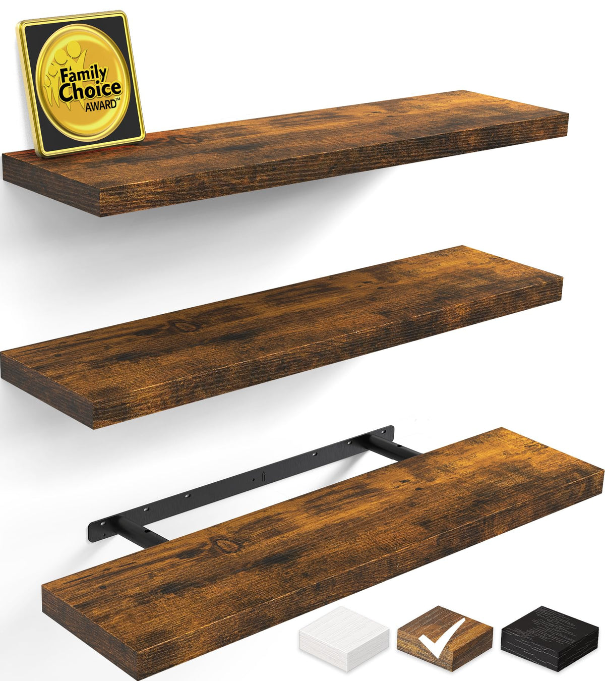 Extra Long Floating Shelves, 35.4 Inch, Set of 3, Rustic Brown
