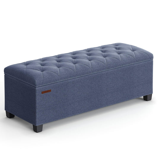 Light Denim Blue Storage Ottoman, 43.3 Inch, Tufted with Legs
