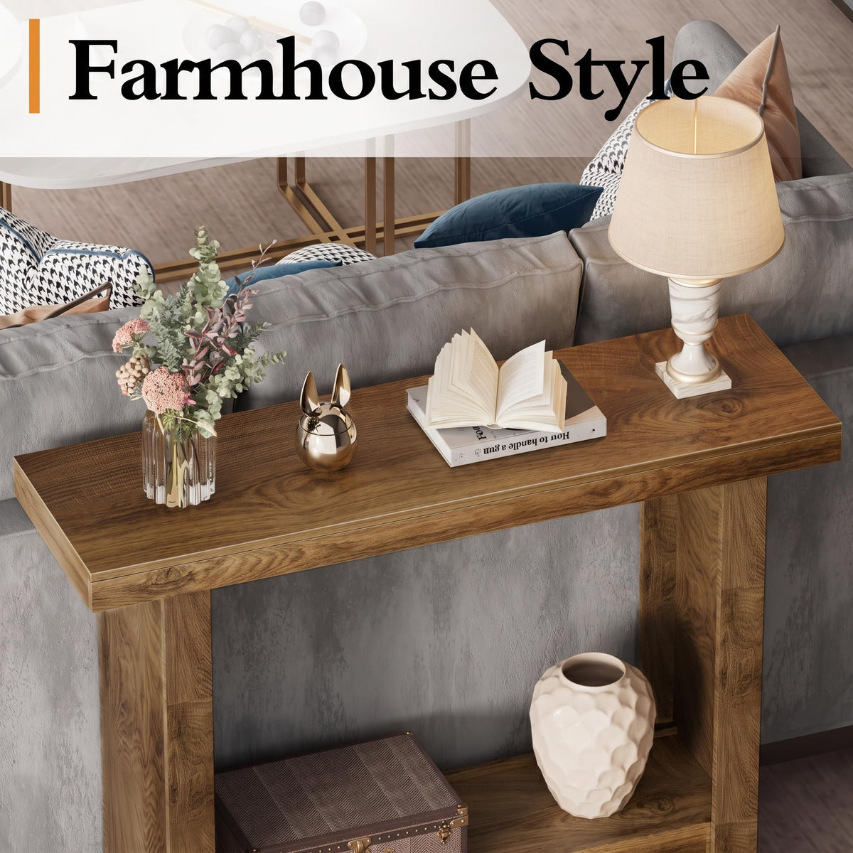 Farmhouse Narrow Console Table, 39.3 Inch, Brown Wood