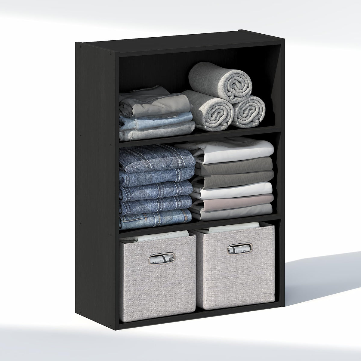 3 Tier Open Closet Shelf, 23.7 Inch Wide Wood Organizer