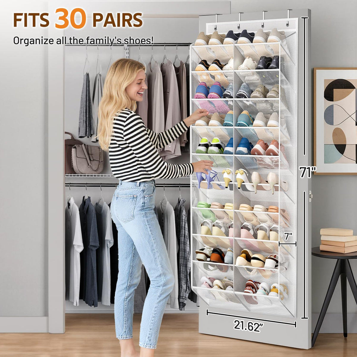 10-Tier Mesh Over the Door Shoe Organizer with Deep Pockets for 20-30 Pairs