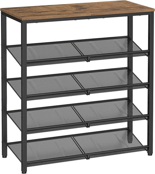 5 Tier Shoe Rack, Adjustable Shelves, Honey Brown and Black