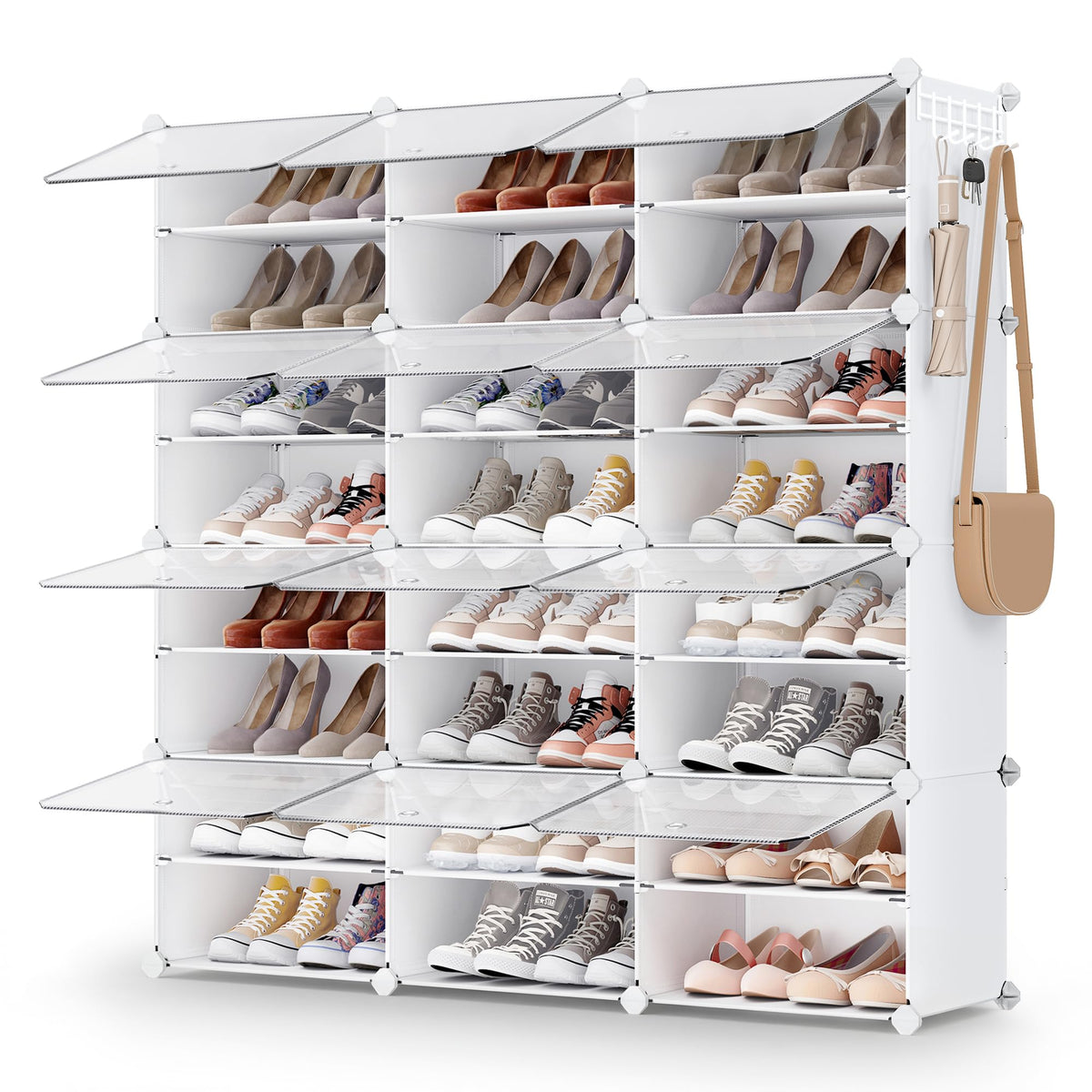 12 Cube Shoe Cabinet with Clear Doors, Holds 48 Pairs, Steel and Plastic