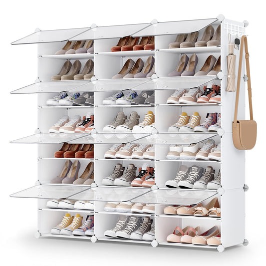 12 Cube Shoe Cabinet with Clear Doors, Holds 48 Pairs, Steel and Plastic