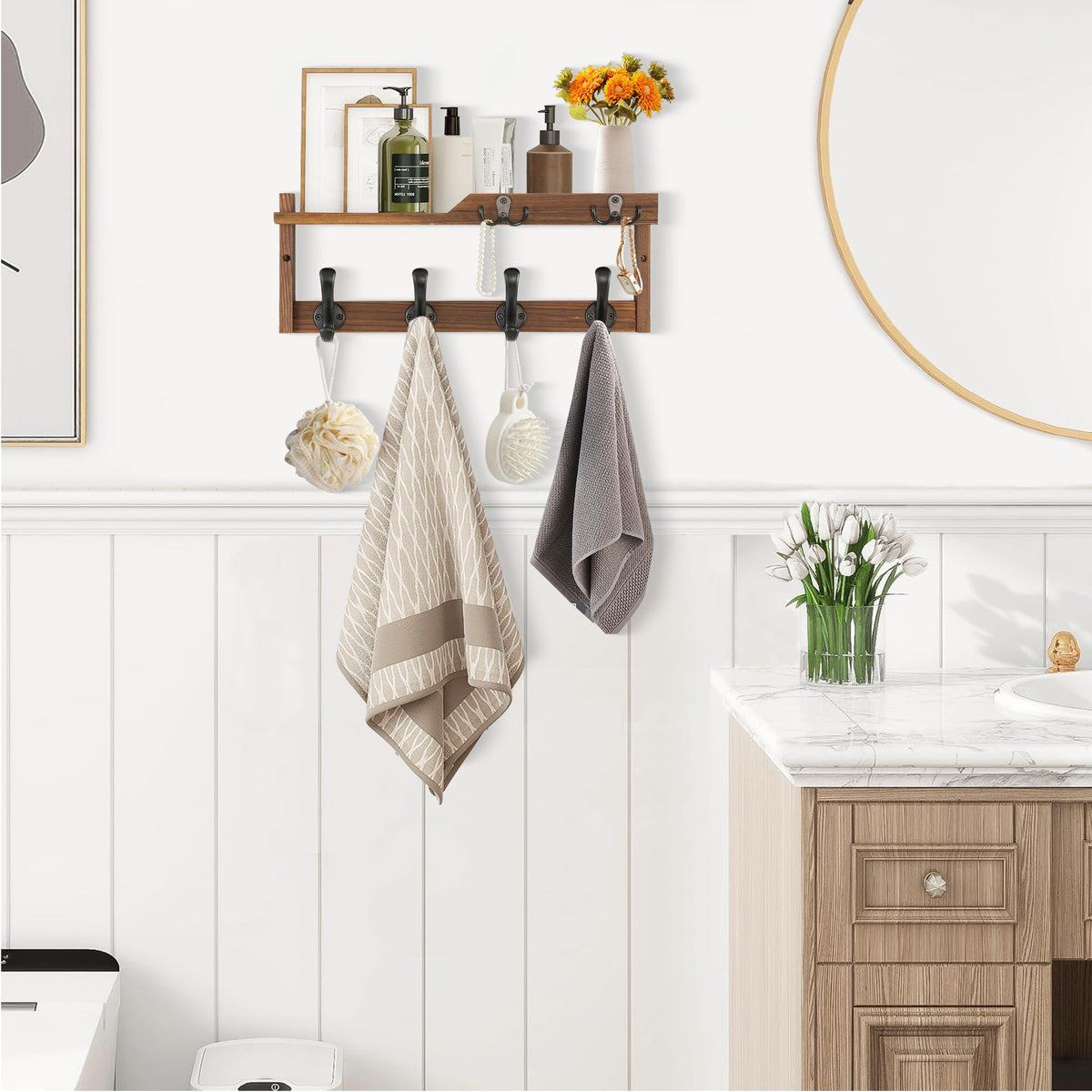 4-in-1 Wall Organizer, 16.6 Inch, Coat Hooks, Key Holder and Mail Slot