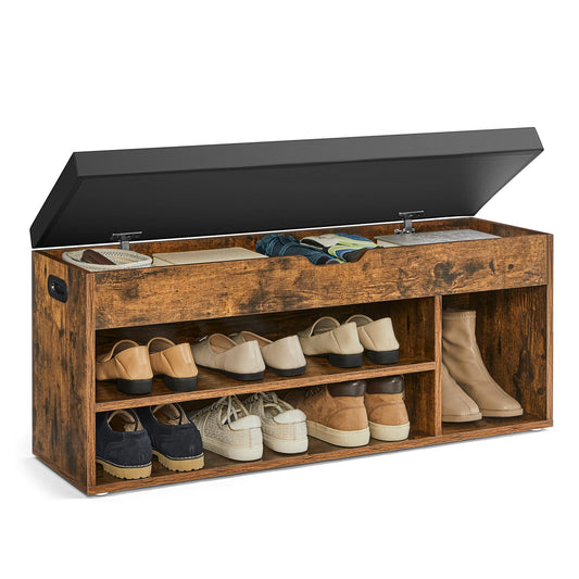 Cushioned Shoe Storage Bench, 39.4 Inch, Rustic Brown and Black