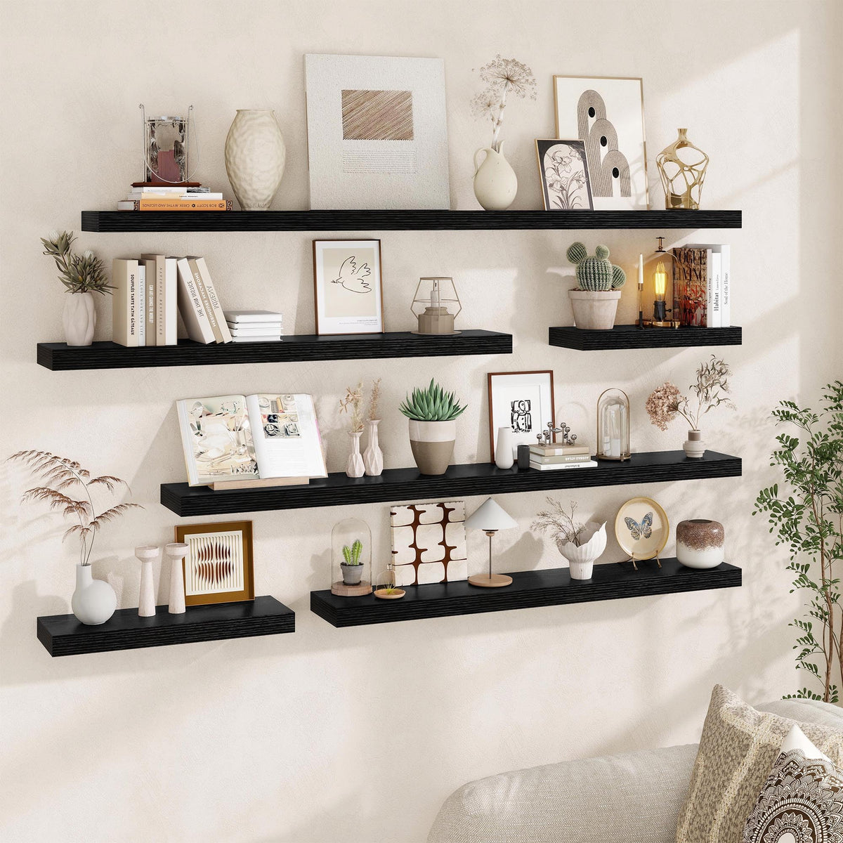 Long Black Floating Shelf, 48 Inch Single Wall Shelf, Hidden Bracket
