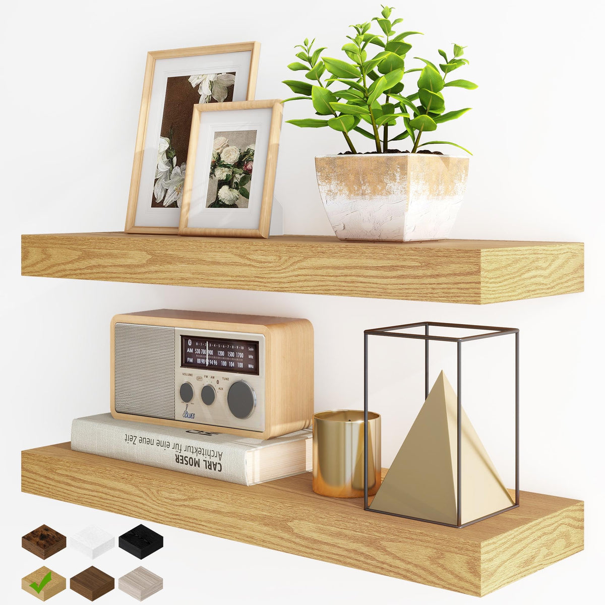 Oak Floating Shelves, 24 Inch, Set of 2 with Hidden Brackets