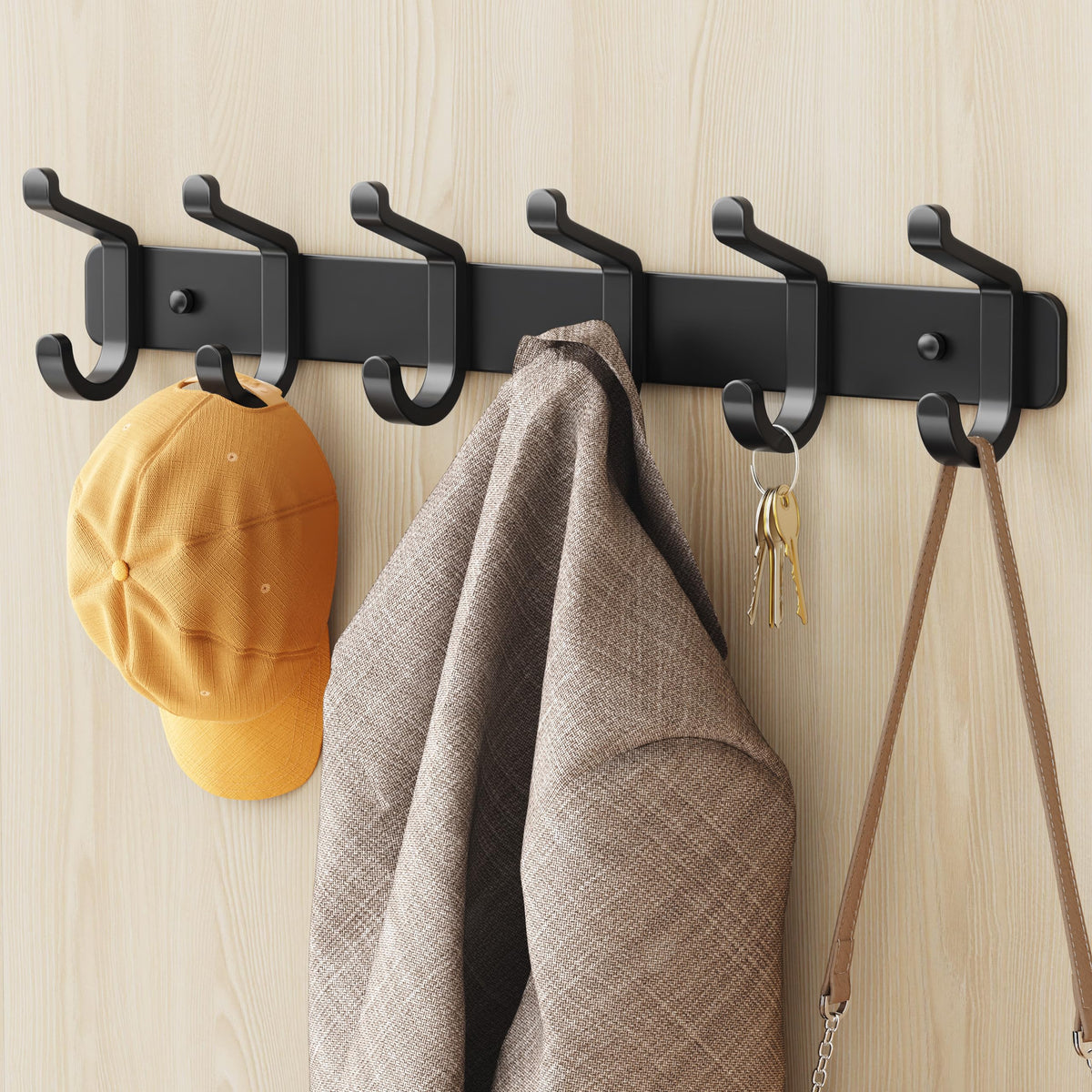 Black Metal Wall Mounted Coat Hook Racks, 2 Pack