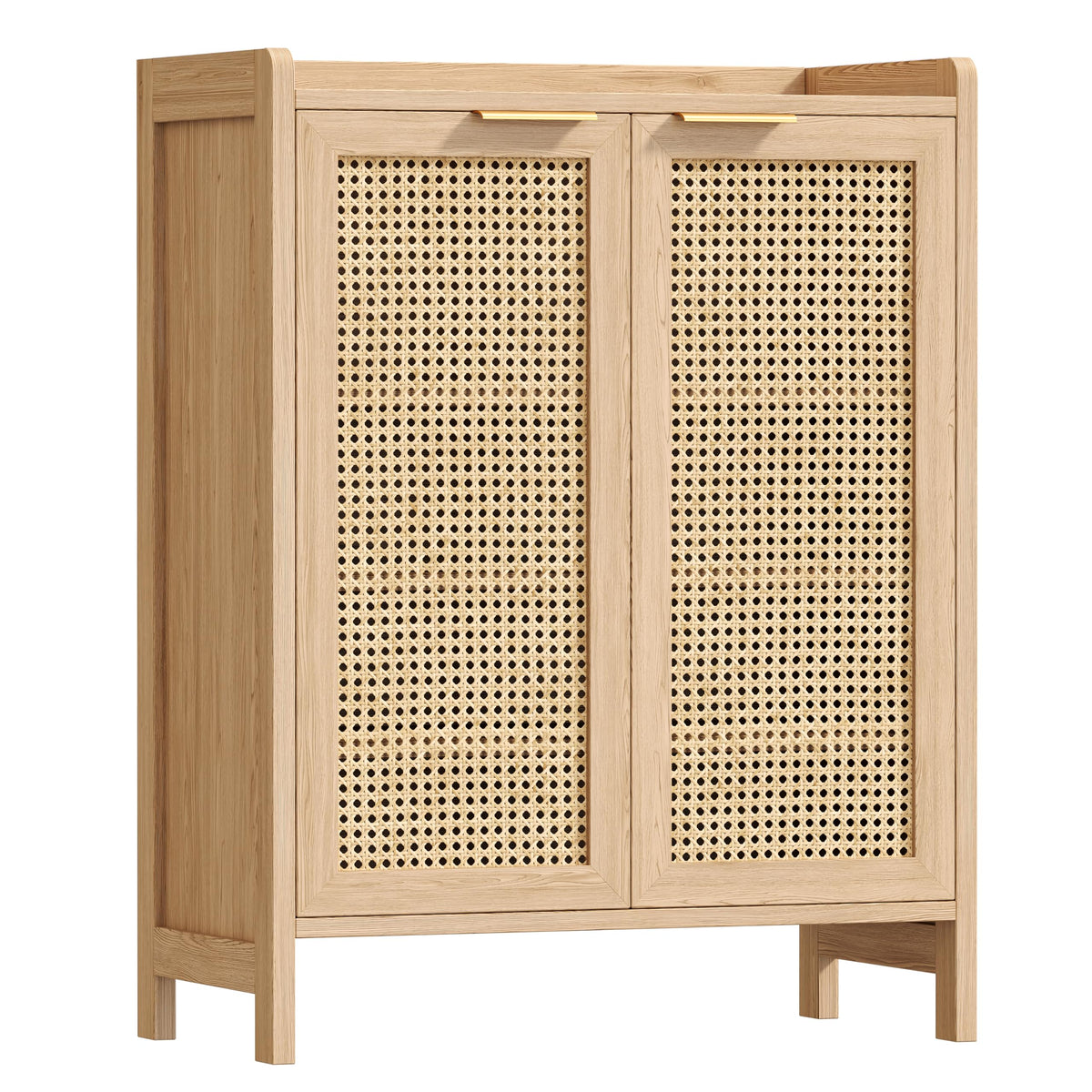Rattan Door Shoe Cabinet, Holds 12 to 16 Pairs, Natural Oak