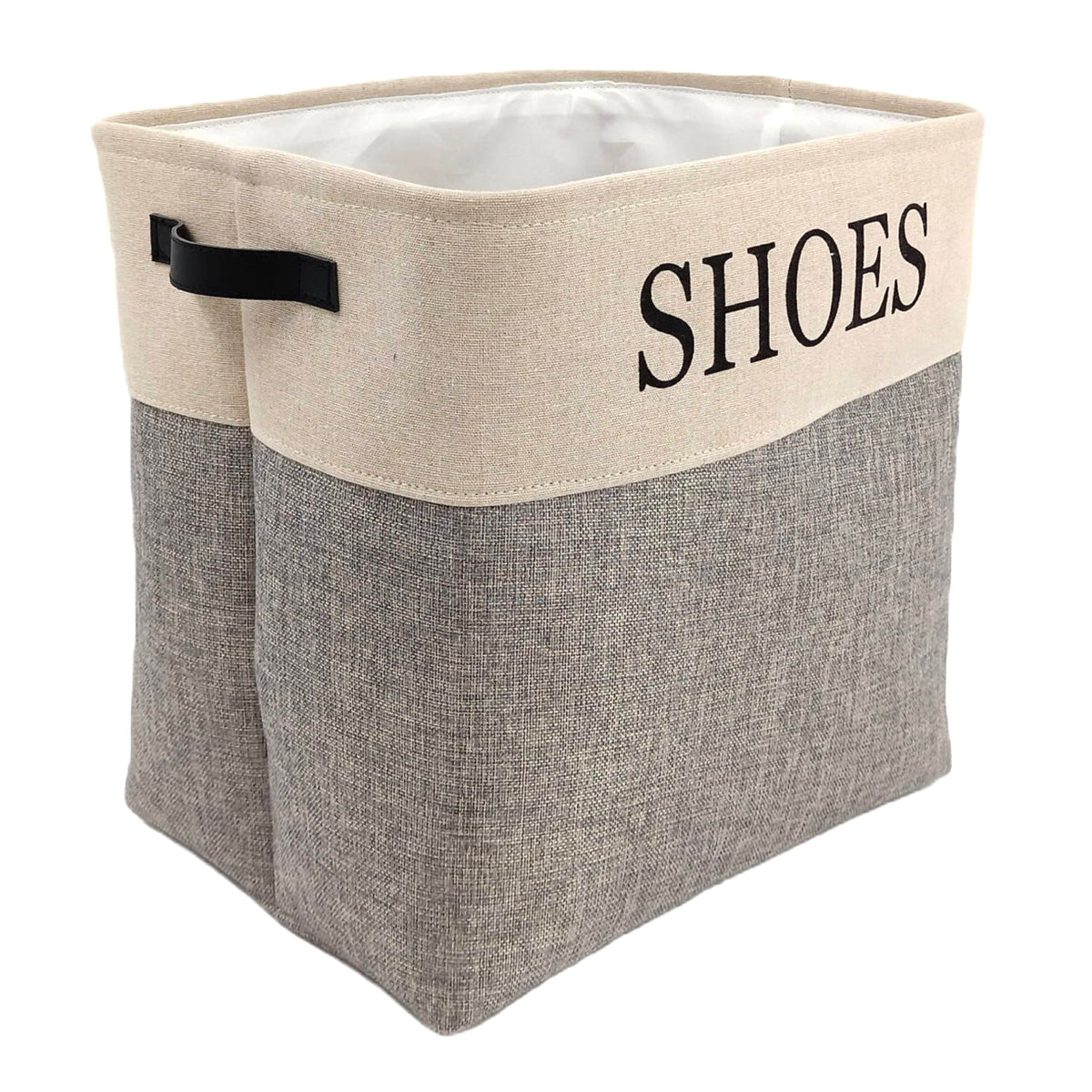 Large Canvas Shoe Storage Bin, Gray, Holds 12 or More Pairs