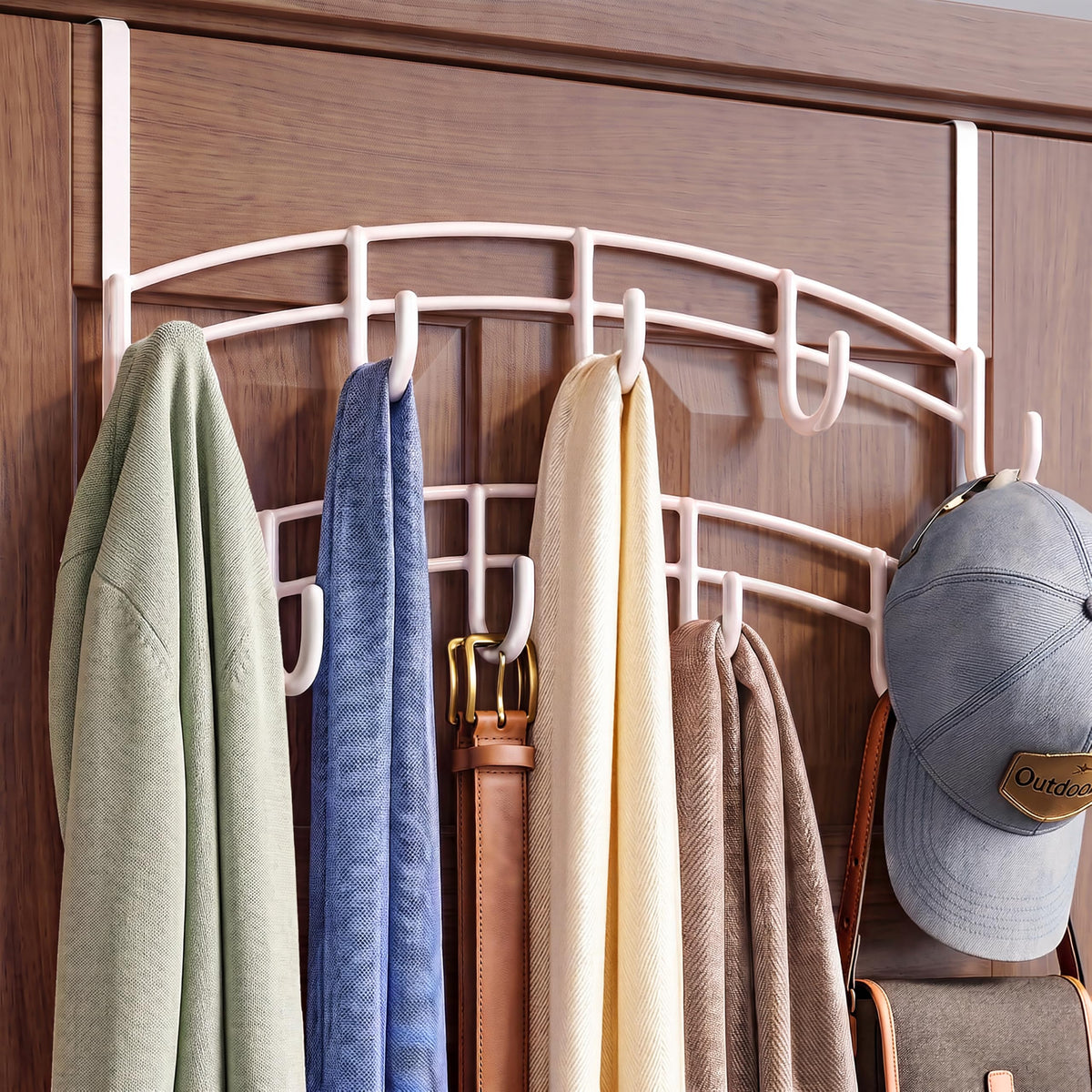 White Over the Door Coat Rack, 9 Hooks on 2 Tiers, Steel Hanger