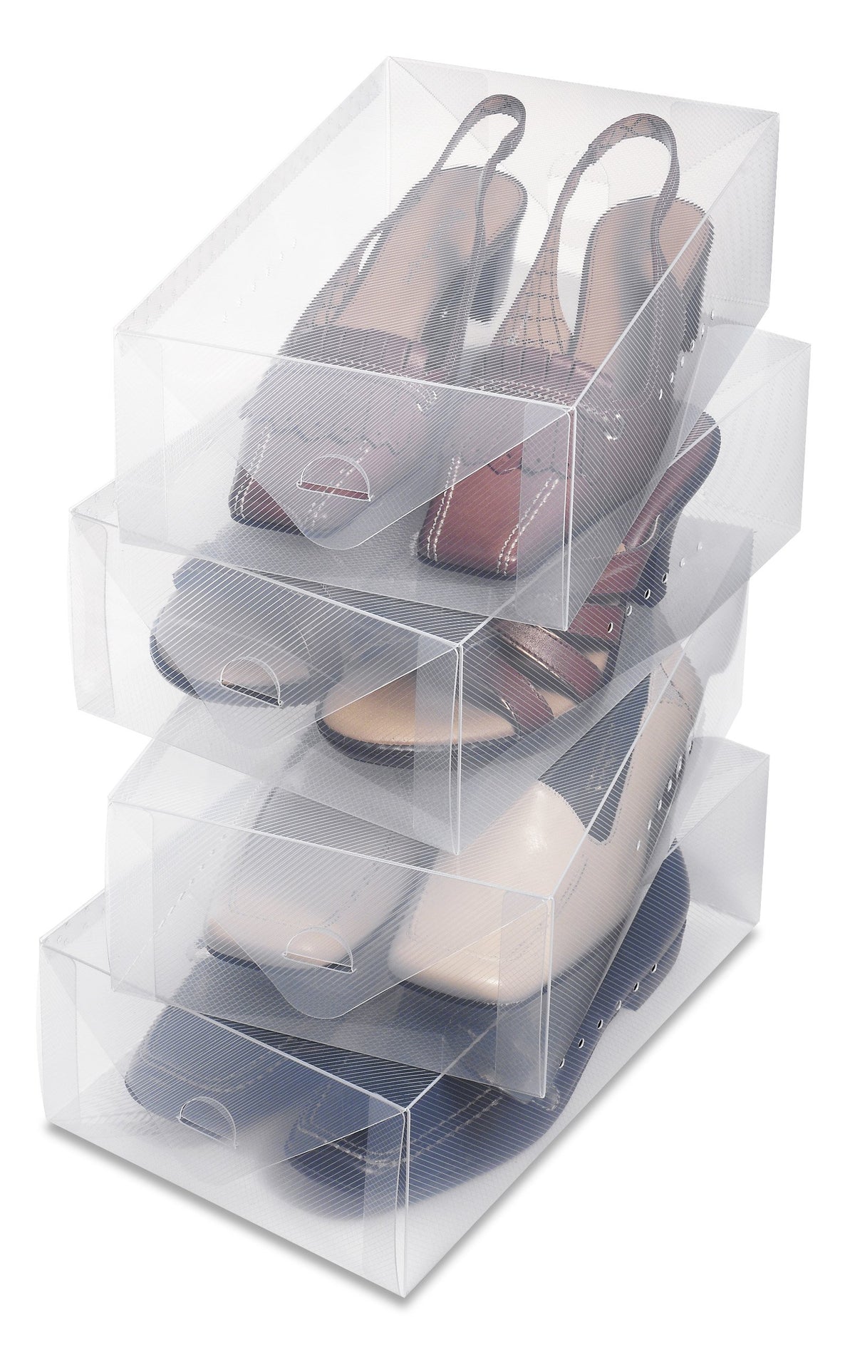 Clear Women's Shoe Boxes, Set of 4, Foldable White Plastic
