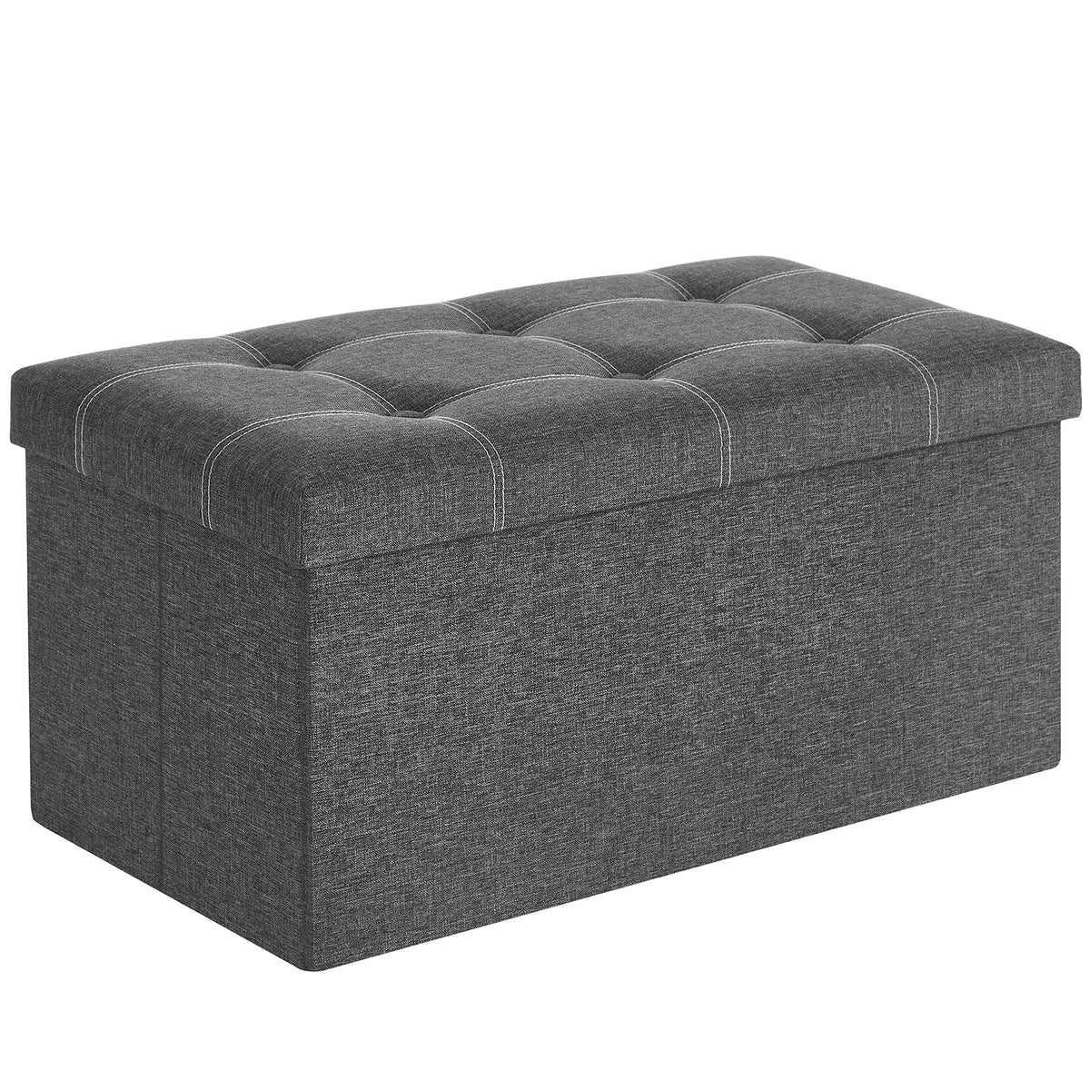 Tufted Storage Ottoman, 21 Gallon Folding Chest, Dark Gray and White