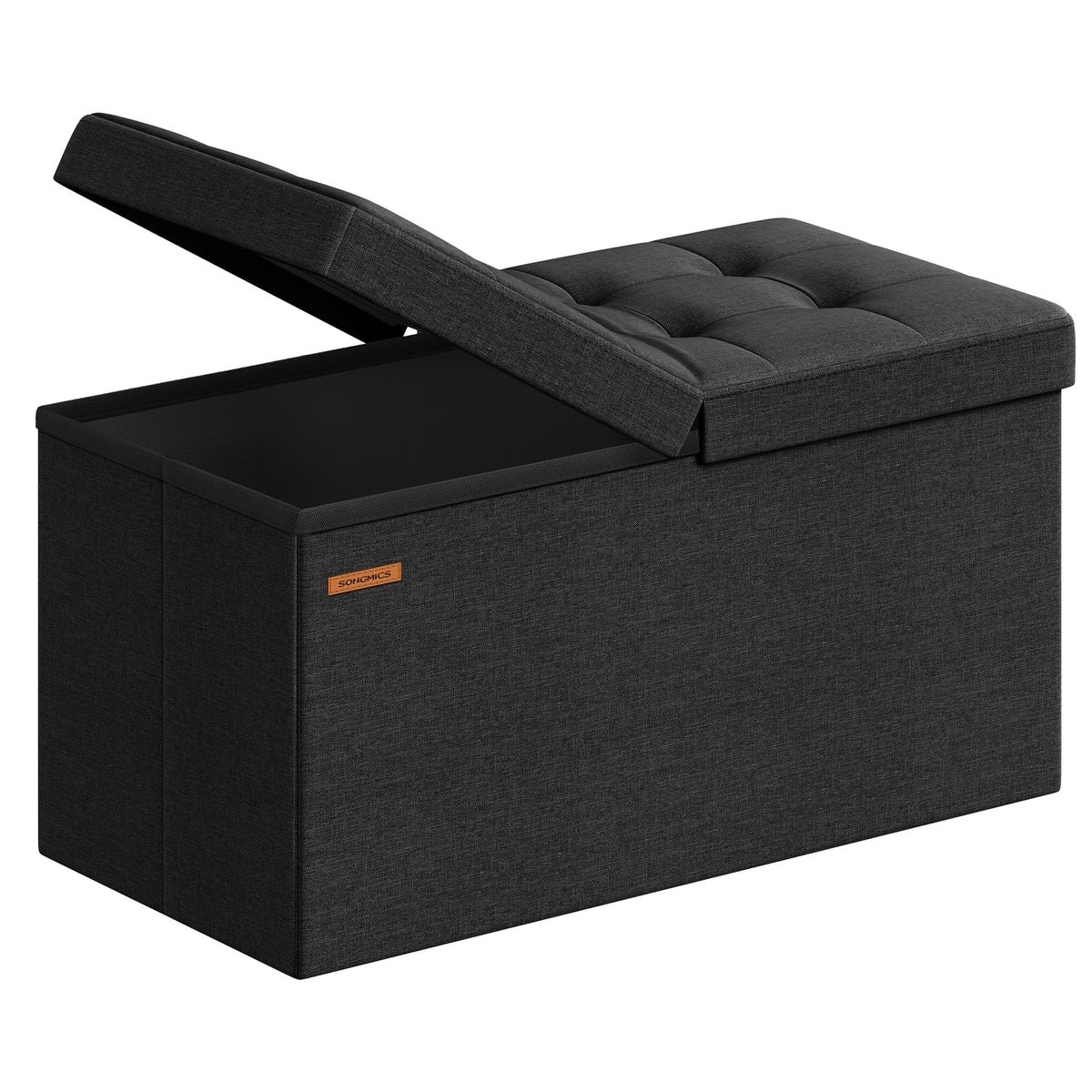 Folding Storage Ottoman Bench, 30 Inch, Ink Black with Flip Lid
