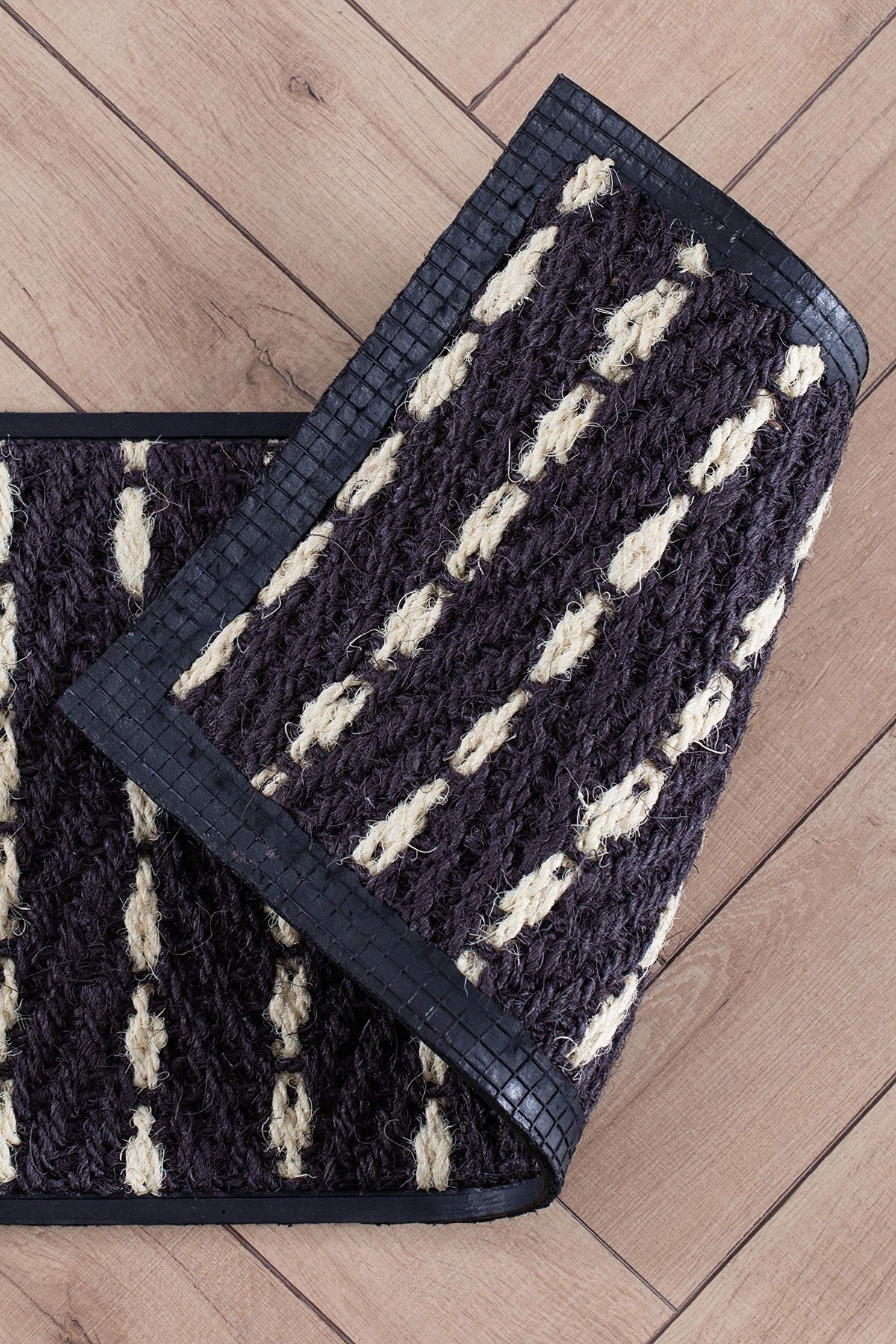 Rubber Boot Tray with Woven Coir Insert, 24 x 14 Inch, Gray and Ivory